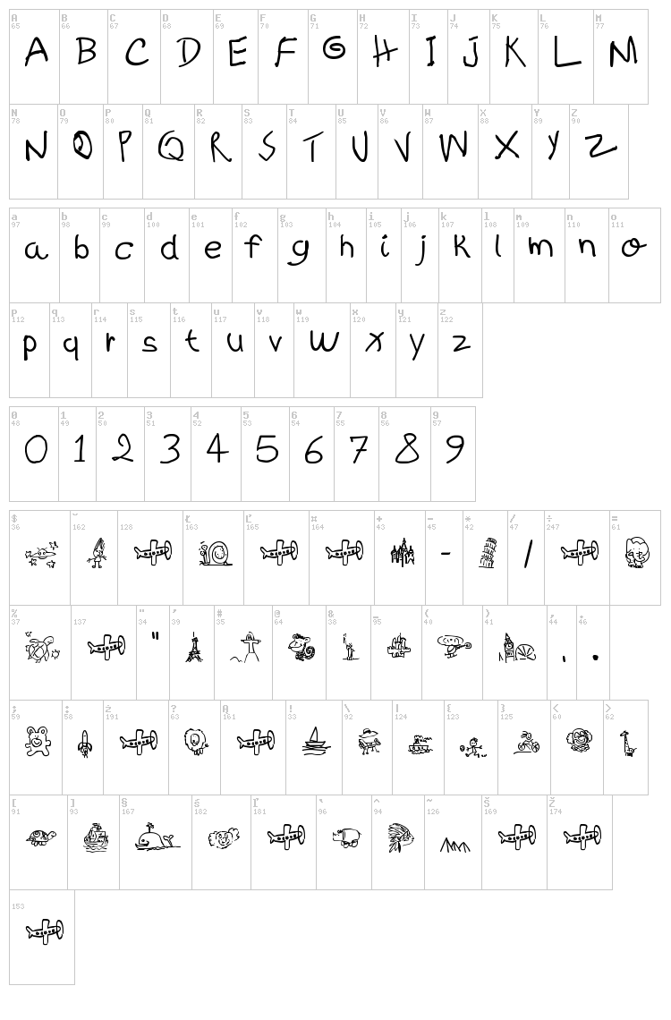 Kids Written font map